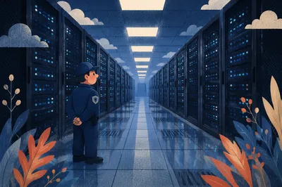 Blue Lit Server Room Data Center Aisle