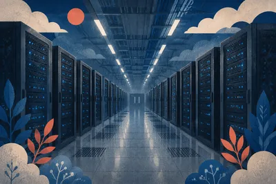 Blue Lit Data Center Server Aisle