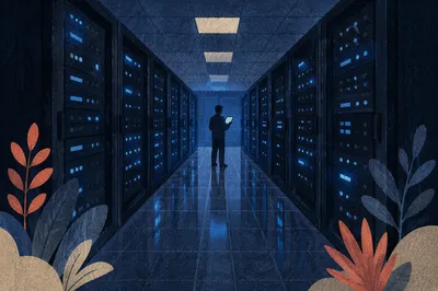 Blue Lit Server Room at Night
