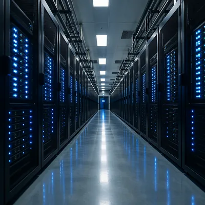 Modern Server Room with Blue Lights