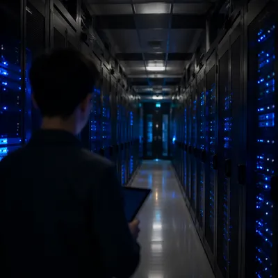 Blue Lit Data Center Server Room