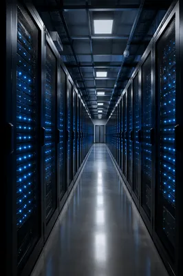 Modern Server Room with Blue Lights