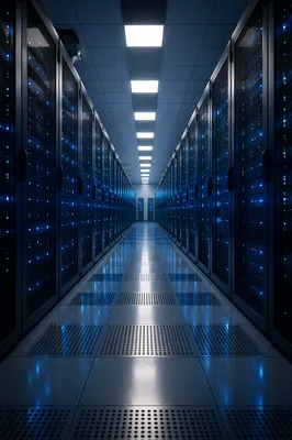 Modern Server Room with Blue Lights