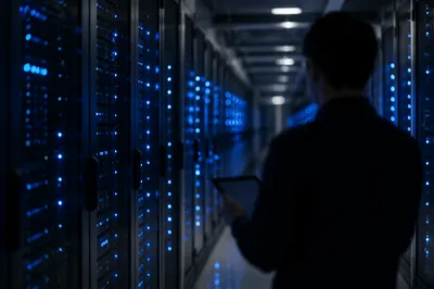 Blue Lit Data Center Server Room