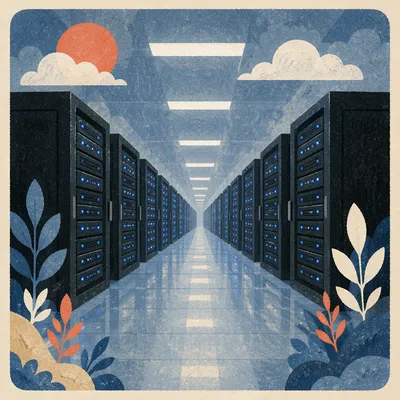 Blue Lit Data Center Server Rows