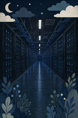 Blue Lit Data Center Server Rows