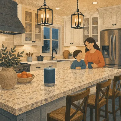Smart Speaker on Elegant Kitchen Counter