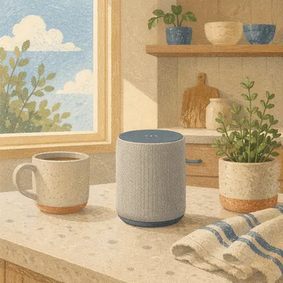 Smart Speaker on Warm Kitchen Counter