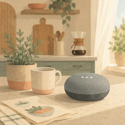 Smart Speaker in Sunlit Modern Kitchen