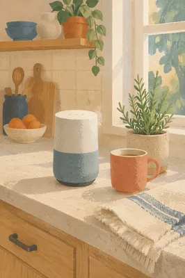 Smart Speaker on Sunlit Kitchen Counter