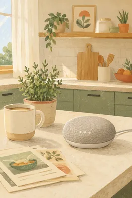 Smart Speaker in Sunlit Modern Kitchen