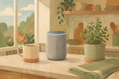 Smart Speaker on Warm Kitchen Counter