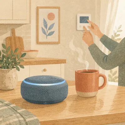 Smart Voice Assistant in Cozy Kitchen