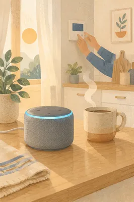 Smart Home Speaker in Morning Kitchen
