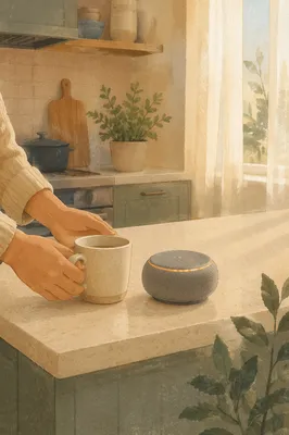 Smart Speaker in Calm Morning Kitchen