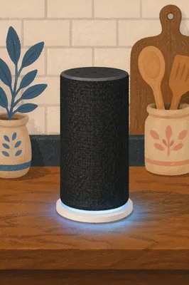 Modern Smart Speaker on Kitchen Counter