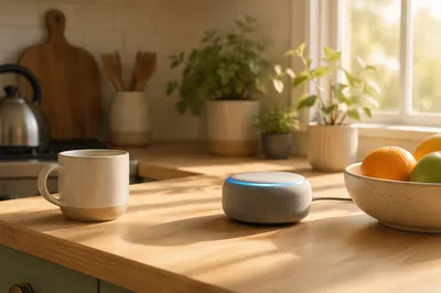 Smart Home Voice Assistant in Morning Kitchen