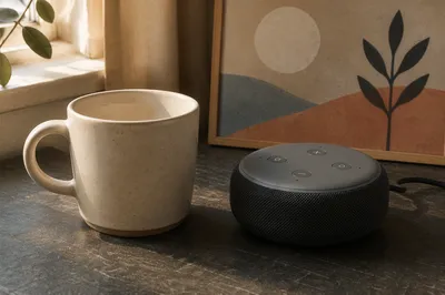 Smart Voice Assistant Speaker on Table