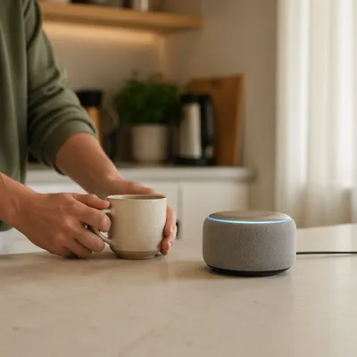 Smart Speaker on Morning Kitchen Counter
