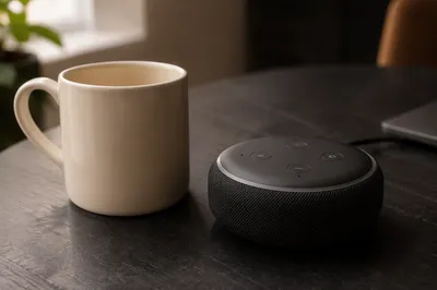 Smart Voice Assistant Speaker on Desk