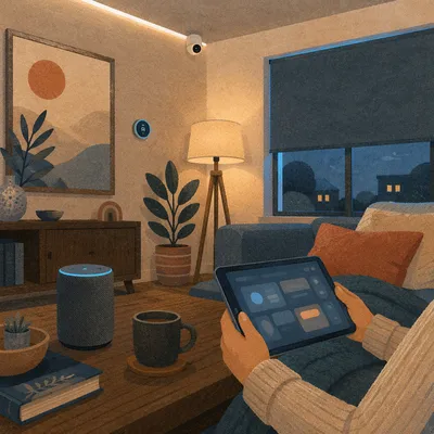 Connected Smart Home Living Room Evening
