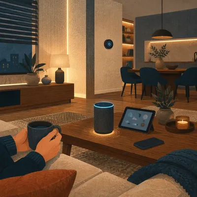 Connected Smart Living Room at Evening