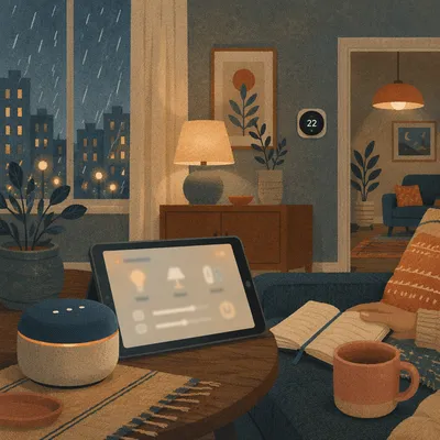 Connected Living Room at Peaceful Blue Hour