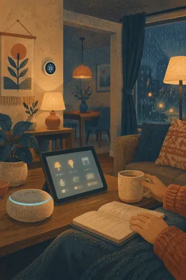 Connected Living Room at Rainy Blue Hour