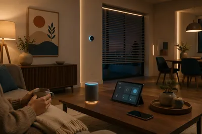 Connected Smart Living Room at Evening