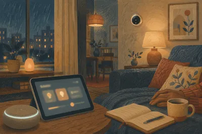 Connected Living Room at Rainy Blue Hour