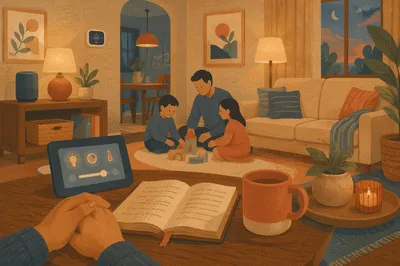 Cozy Smart Living Room at Dusk