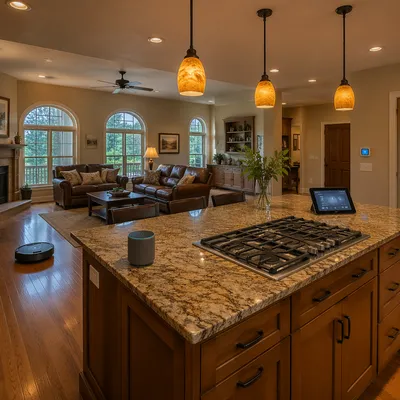 Connected Smart Home Kitchen and Living Room