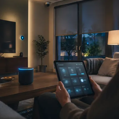 Connected Smart Home Living Room Evening