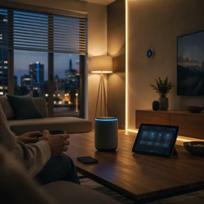 Connected Smart Living Room at Evening
