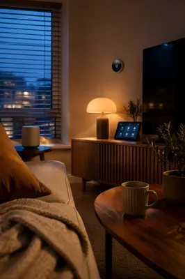 Smart Connected Living Room at Twilight