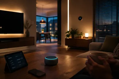 Smart Home Living Room Evening Scene