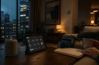 Connected Living Room at Rainy Blue Hour