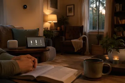 Cozy Smart Living Room at Dusk