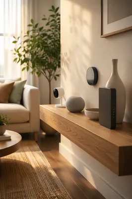 Smart Home Shelf in Modern Living Room