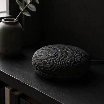 Smart Speaker on Dark Modern Shelf