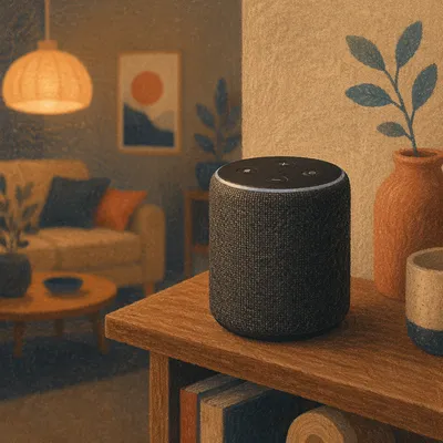 Smart Speaker on Cozy Home Shelf