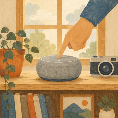 Smart Speaker on Cozy Wooden Shelf