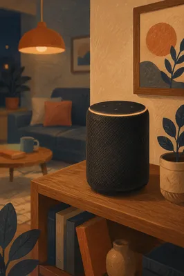 Smart Speaker on Cozy Home Shelf