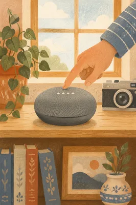 Smart Speaker on Cozy Wooden Shelf