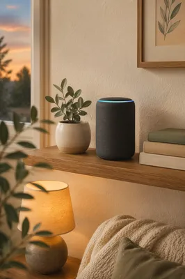Smart Speaker on Cozy Home Shelf