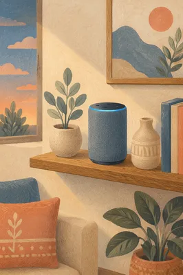 Smart Speaker on Cozy Living Room Shelf