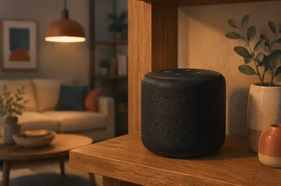 Smart Speaker on Cozy Wooden Shelf