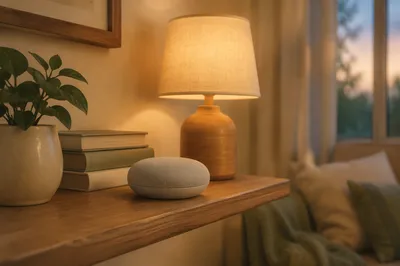Smart Speaker on Cozy Home Shelf
