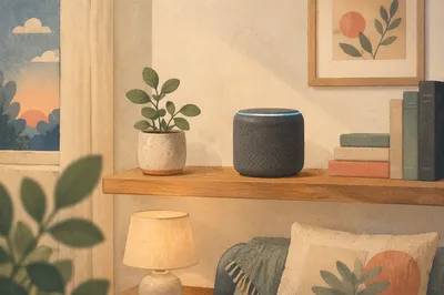 Cozy Smart Speaker on Home Shelf