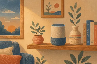 Smart Speaker on Cozy Living Room Shelf